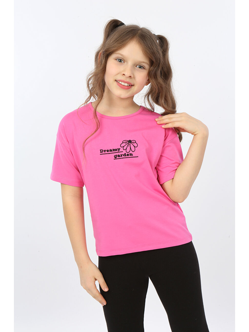 Fuşya Kız Çocuk Dreamy Garden Nakışlı Tişört-1