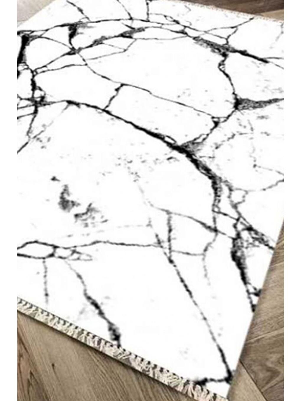 Kaymaz Taban Dijital Baskı Kadife Halı Crack Wall Beyaz 180x280 Cm-2