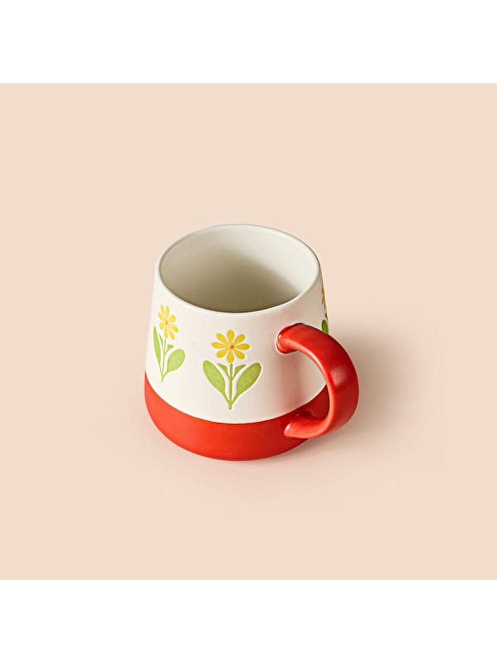 Kitchen Sarı Çiçekli Seramik Kupa - Beyaz - 500 ml-7