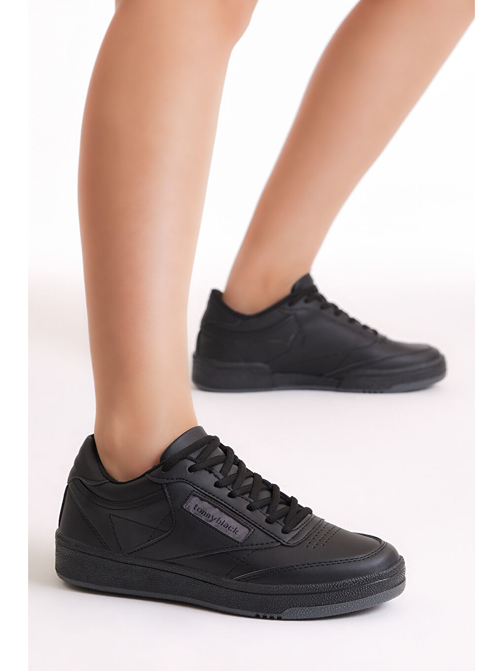 Unisex Siyah Cilt Rahat Kalıp Poli Taban Bağcıklı Spor Ayakkabı-1