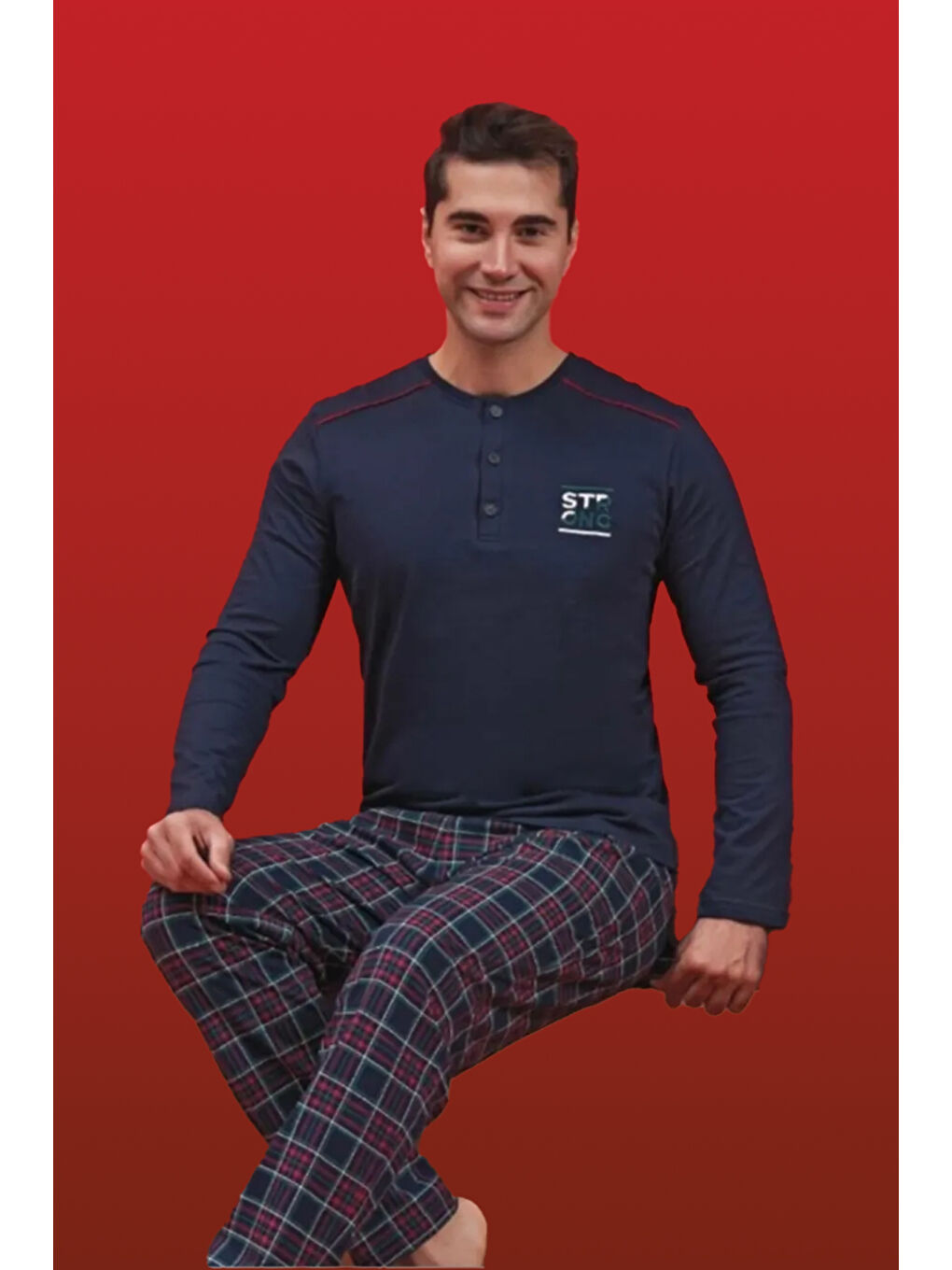 Erkek Şardonlu Penye Pijama Takımı 1585 Lacivert-3