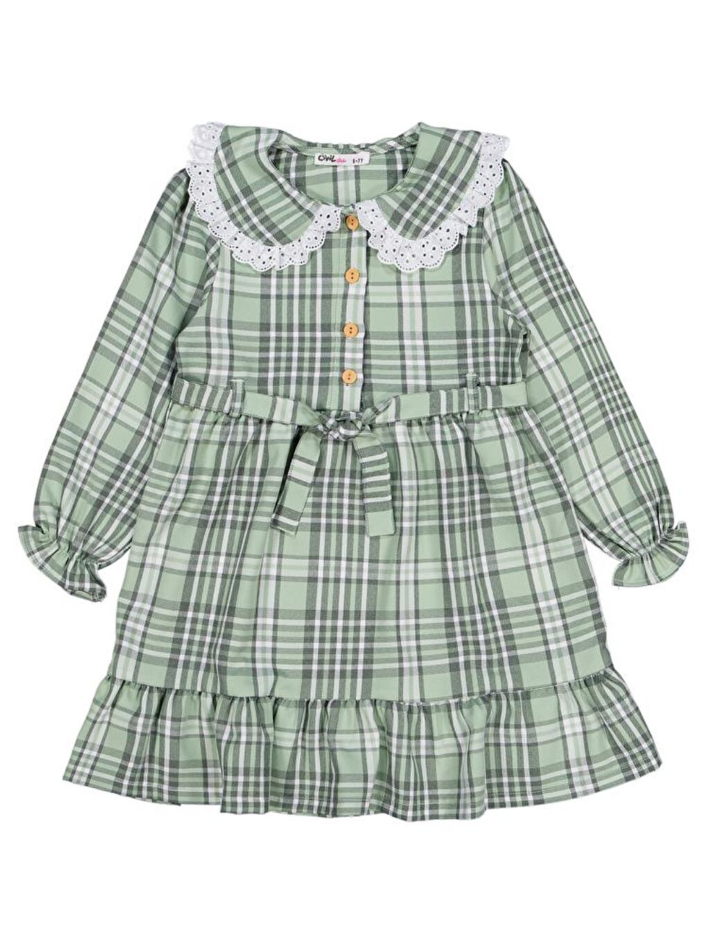 Girls Ekose Desenli 6-9 Yaş Elbise - Yeşil 7-8 Yaş