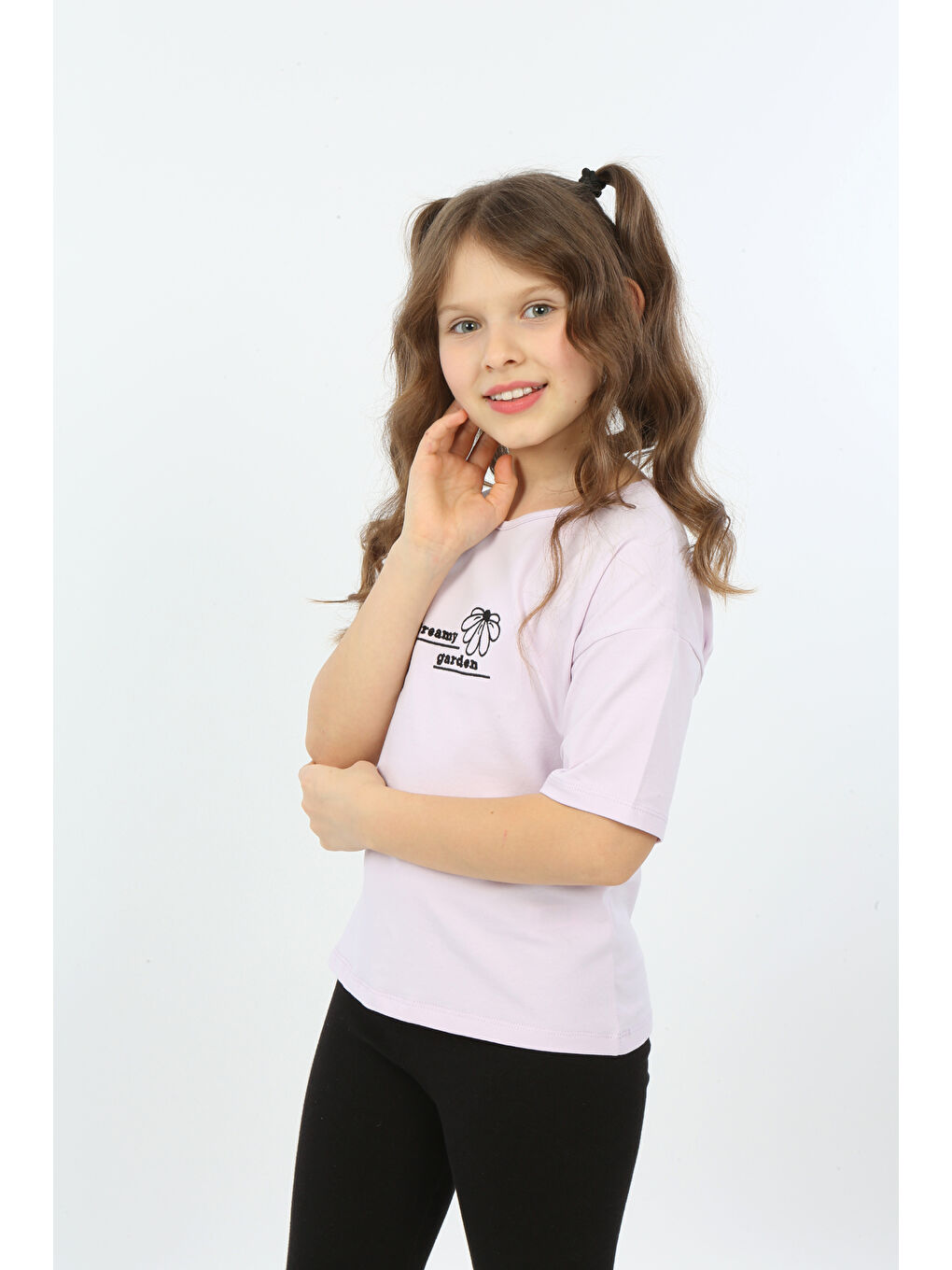 Lila Kız Çocuk Dreamy Garden Nakışlı Tişört-3