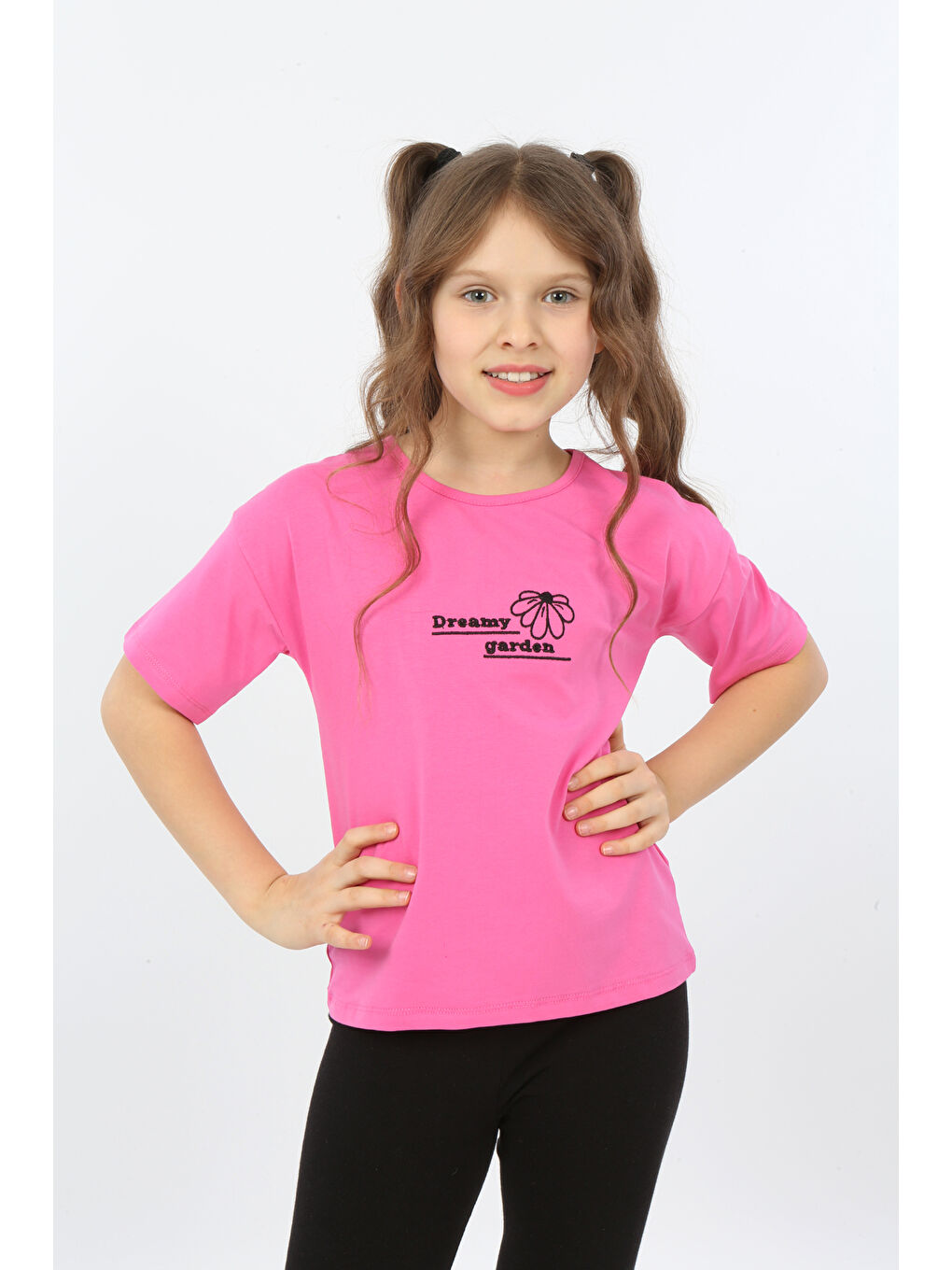 Fuşya Kız Çocuk Dreamy Garden Nakışlı Tişört-2