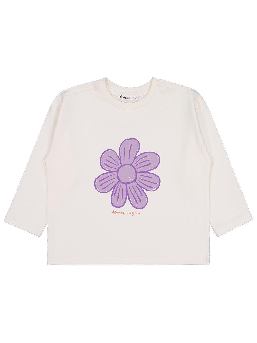 Girls Büyük Çiçek Baskılı 2-5 Yaş Sweatshirt - Ekru
