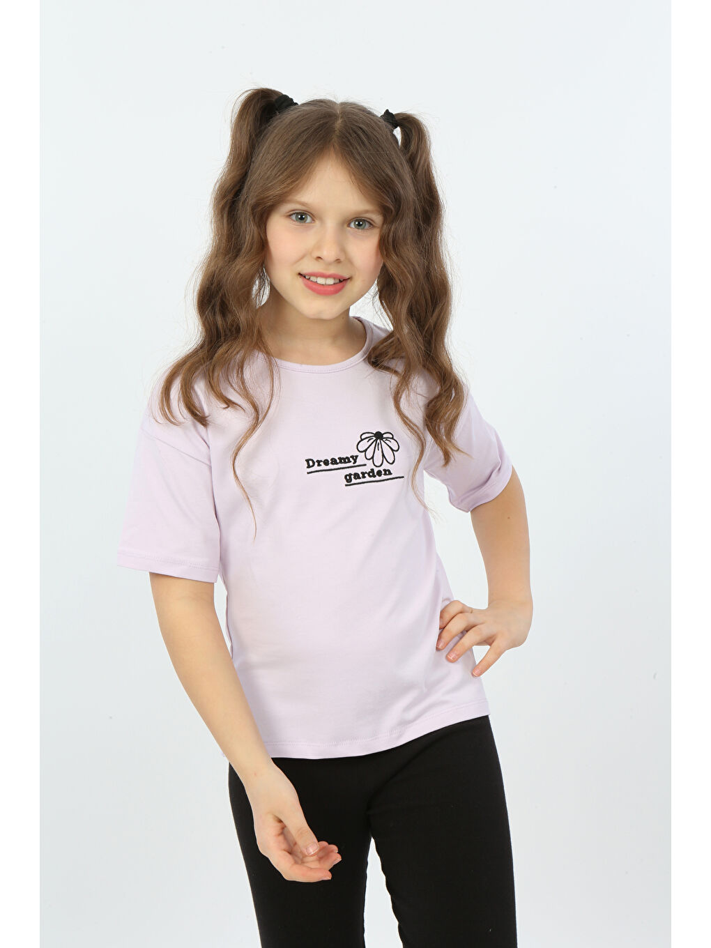 Lila Kız Çocuk Dreamy Garden Nakışlı Tişört-4