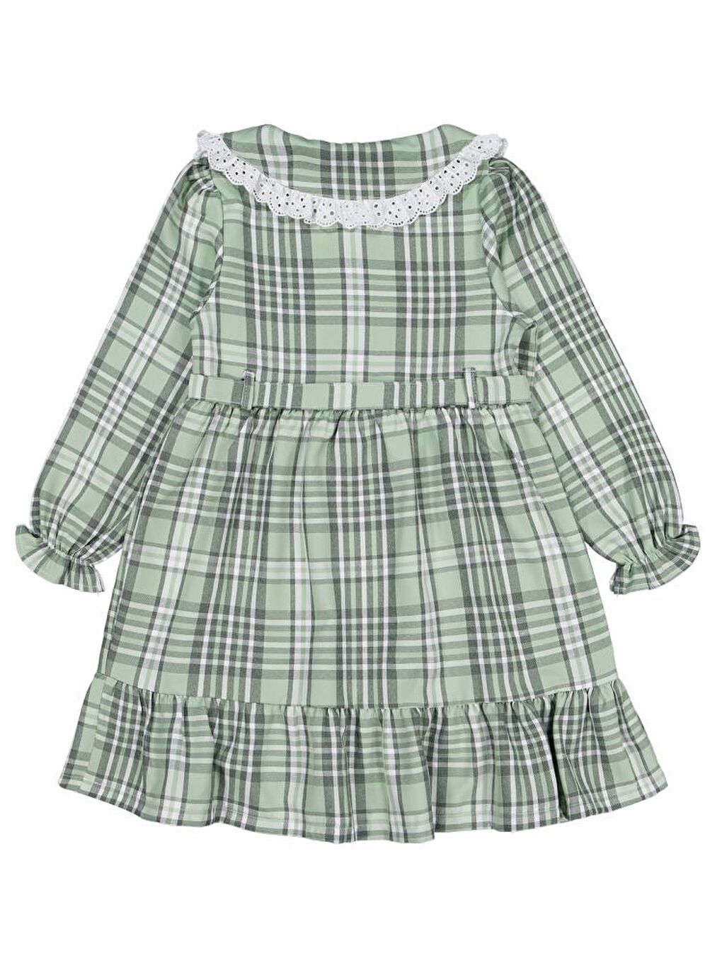 Girls Ekose Desenli 6-9 Yaş Elbise - Yeşil 7-8 Yaş-1
