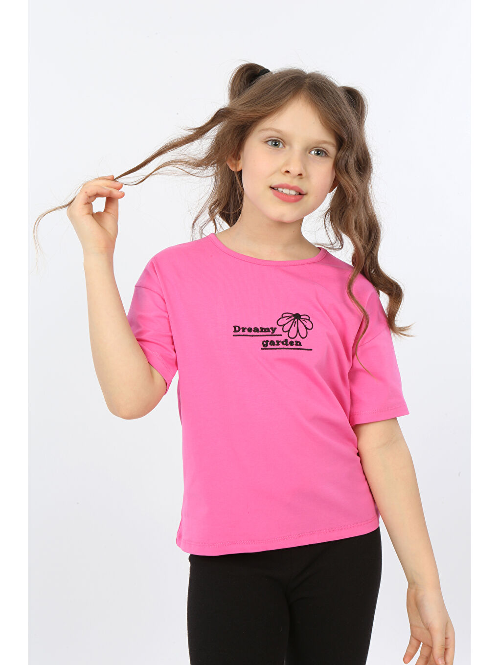 Fuşya Kız Çocuk Dreamy Garden Nakışlı Tişört-3