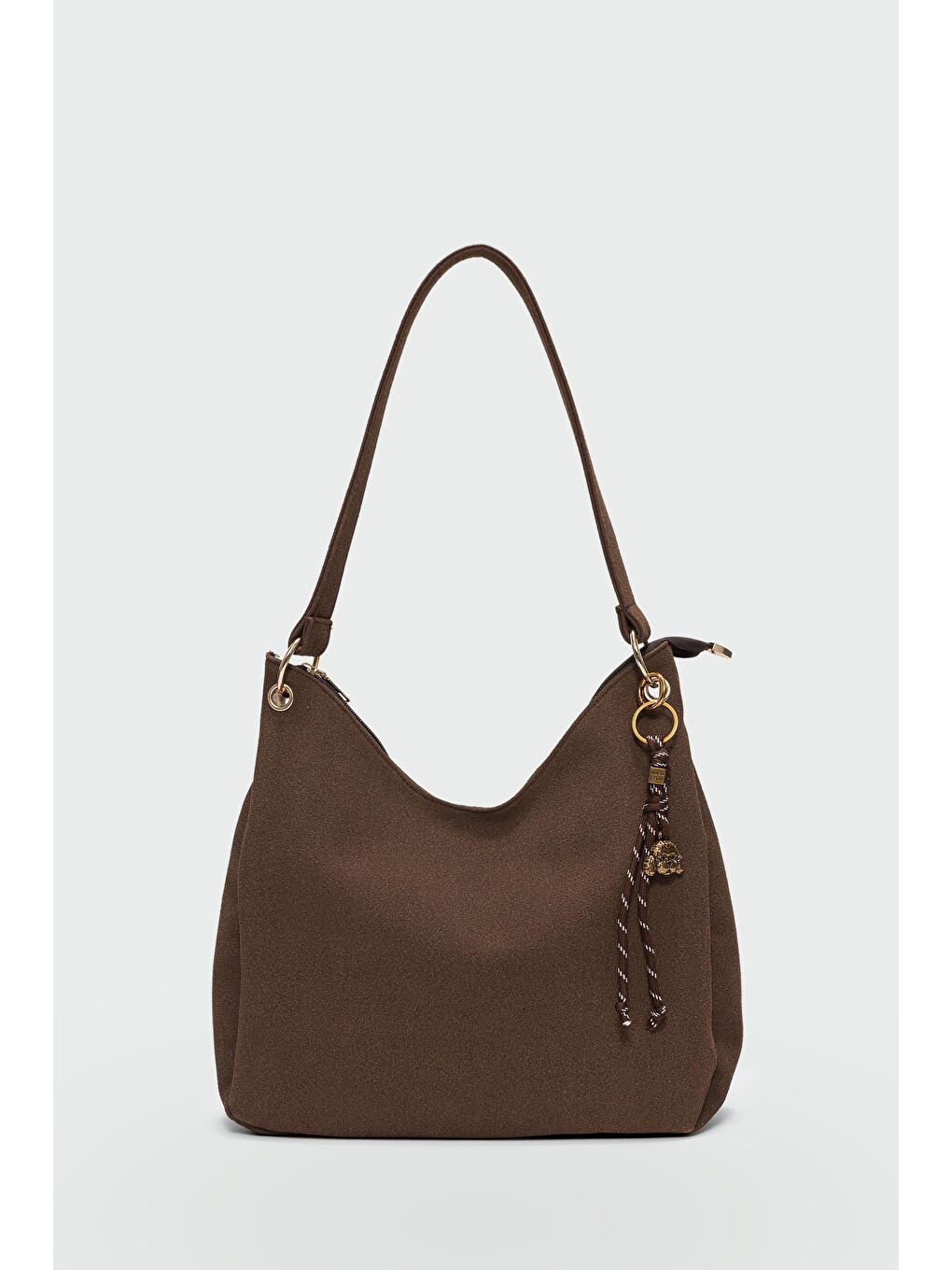 Kahverengi Calico Charmlı Süet Omuz Çantası Kahve