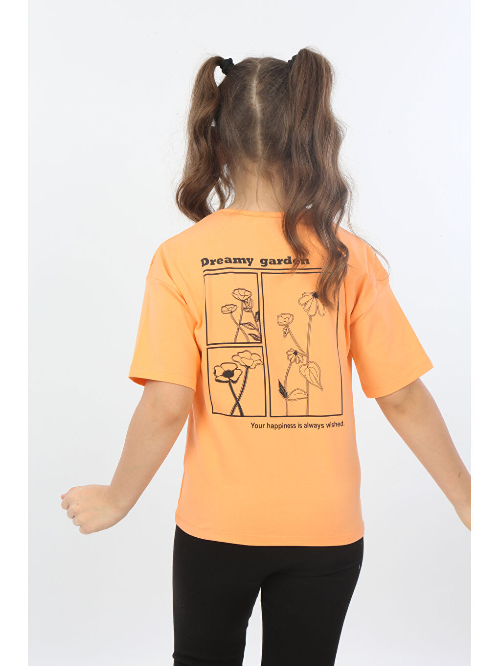 Turuncu Kız Çocuk Dreamy Garden Nakışlı Tişört-4