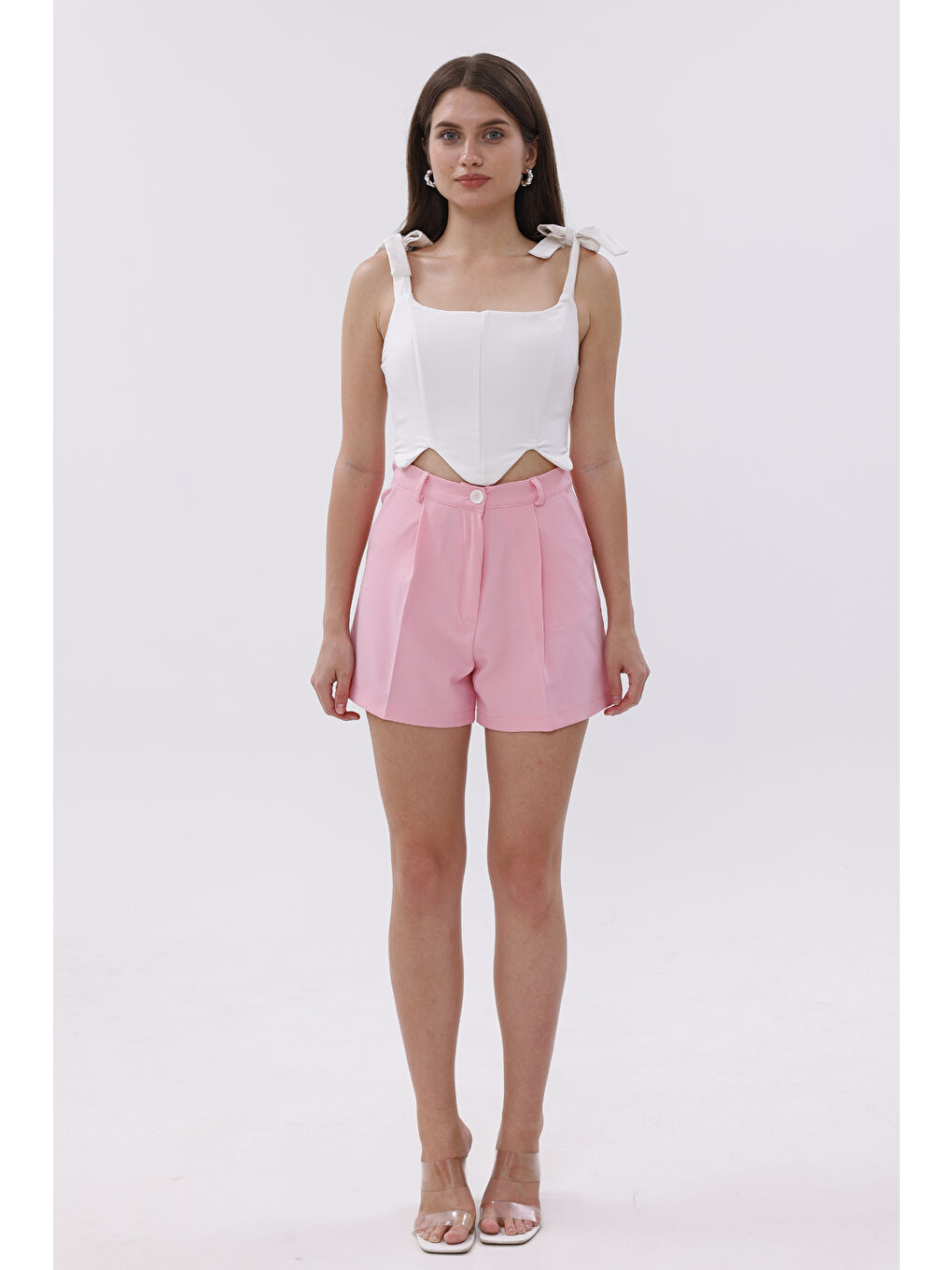 Pembe FundaChoosesXGenius Kadın Pileli Şort İç Göstermez Lamineli Kadın Şort PİLELİ-ŞORT-1