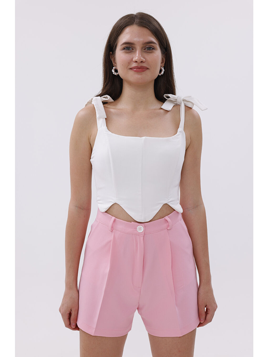 Pembe FundaChoosesXGenius Kadın Pileli Şort İç Göstermez Lamineli Kadın Şort PİLELİ-ŞORT-2