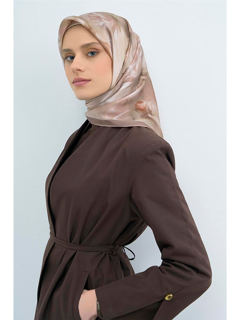 Bej Saf İpek Twill Eşarp 9515D 37-1