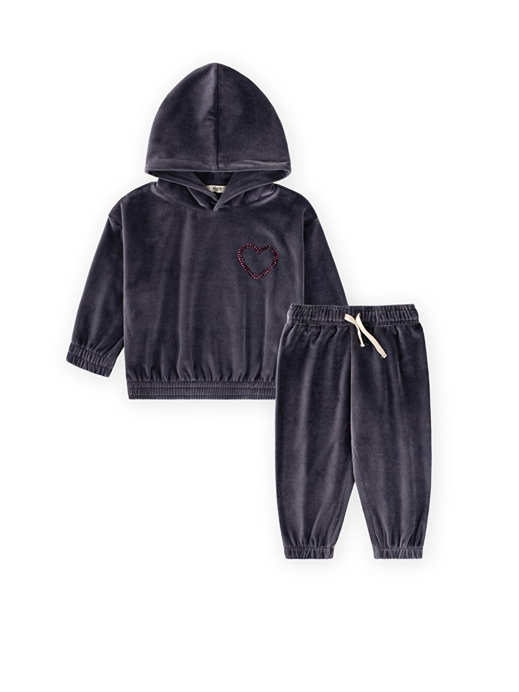 Kapüşonlu Kadife Sweatshirt Takım 2-8 Yaş Gri