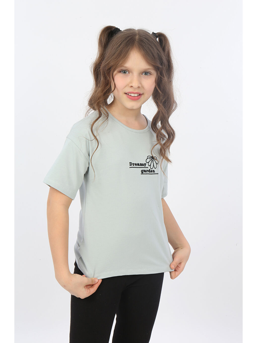 Gri Kız Çocuk Dreamy Garden Nakışlı Tişört-3