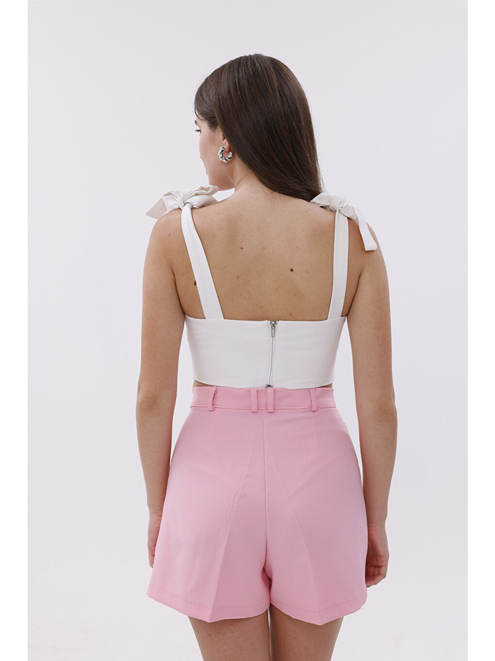 Pembe FundaChoosesXGenius Kadın Pileli Şort İç Göstermez Lamineli Kadın Şort PİLELİ-ŞORT-4