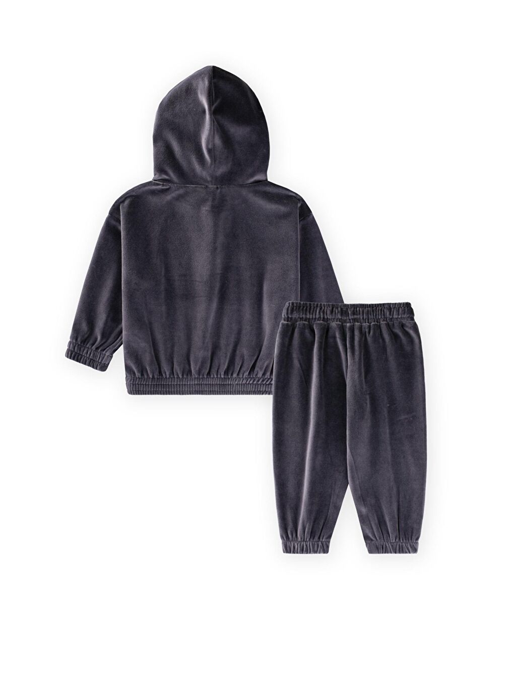 Kapüşonlu Kadife Sweatshirt Takım 2-8 Yaş Gri-1