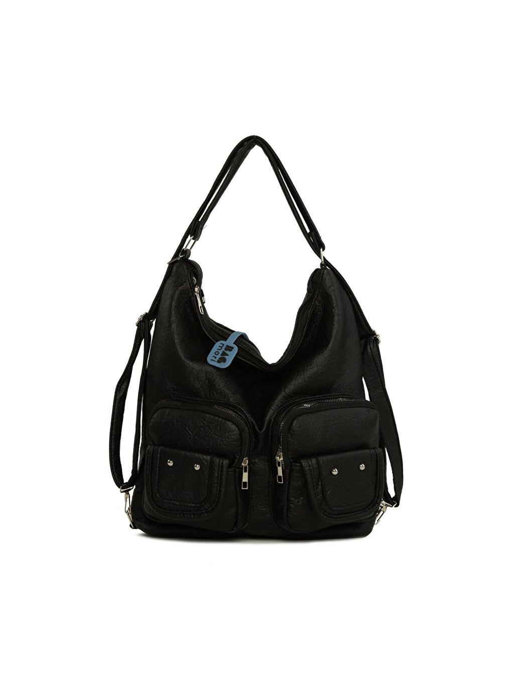 Siyah Yumuşak Dokulu Çift Cep Kapaklı Askılı ve Sırt Salaş Çanta