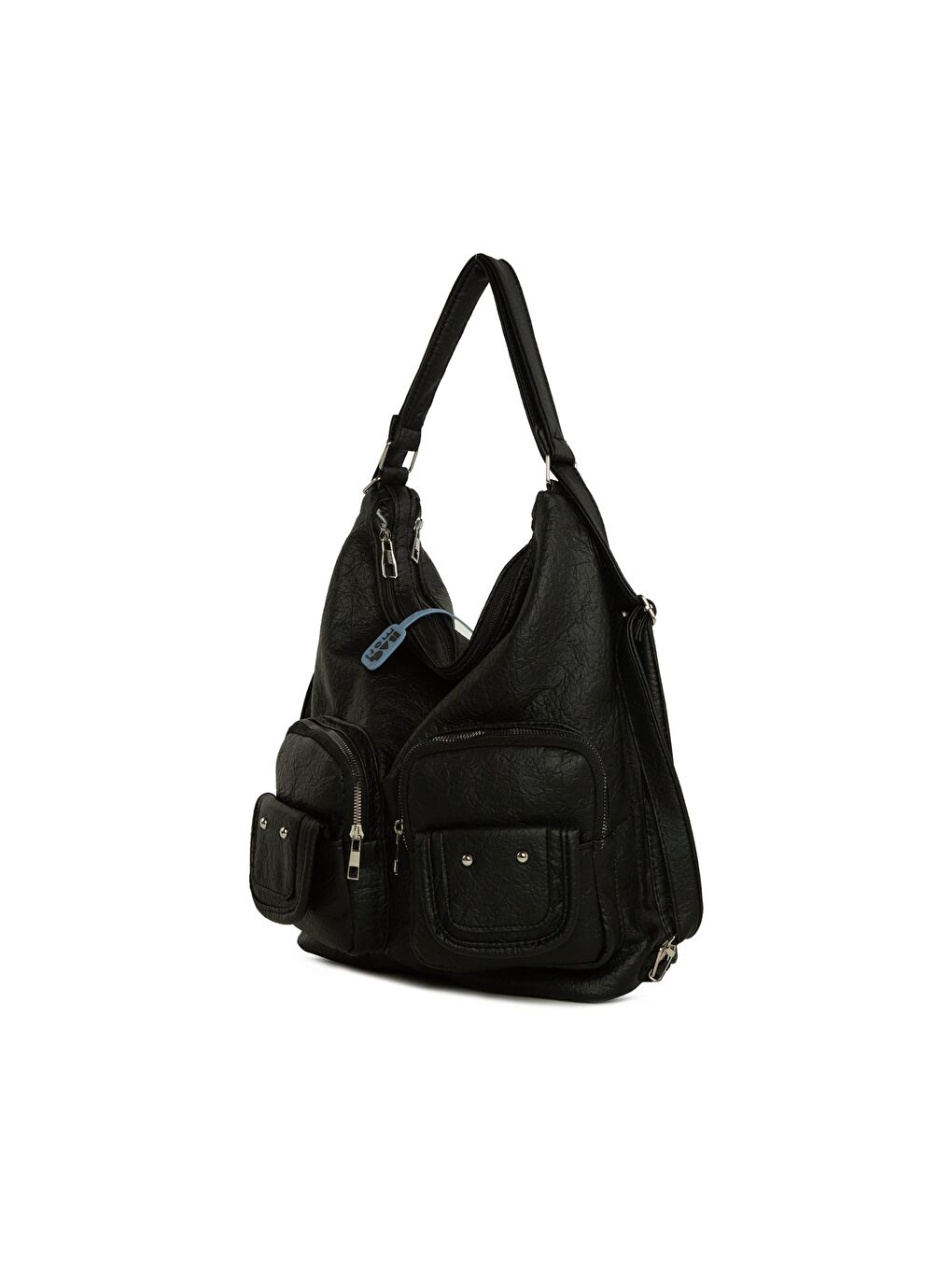 Siyah Yumuşak Dokulu Çift Cep Kapaklı Askılı ve Sırt Salaş Çanta-1