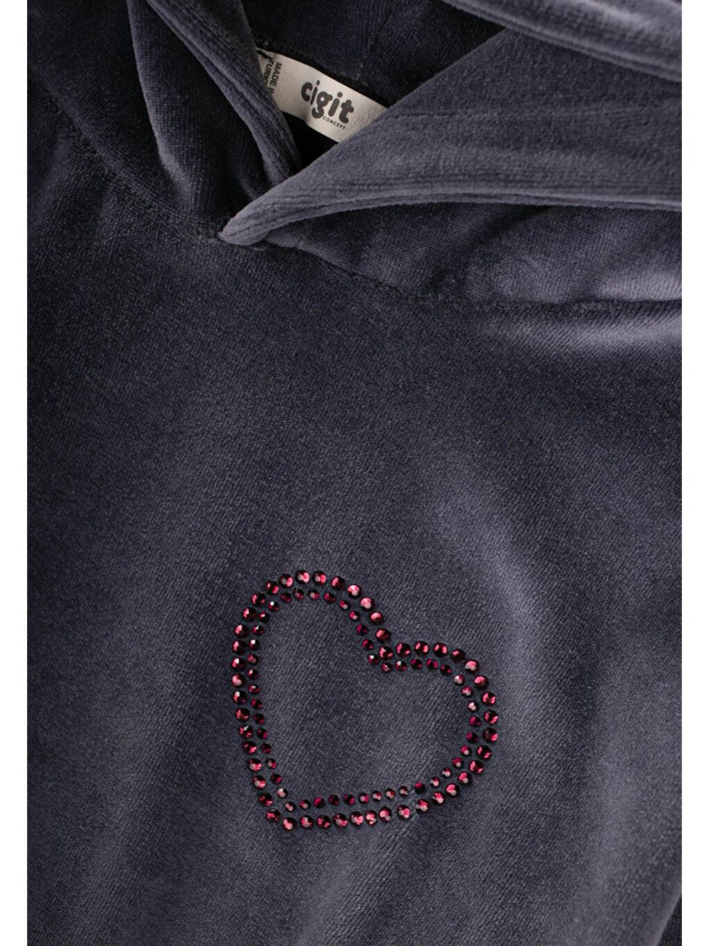 Kapüşonlu Kadife Sweatshirt Takım 2-8 Yaş Gri-2