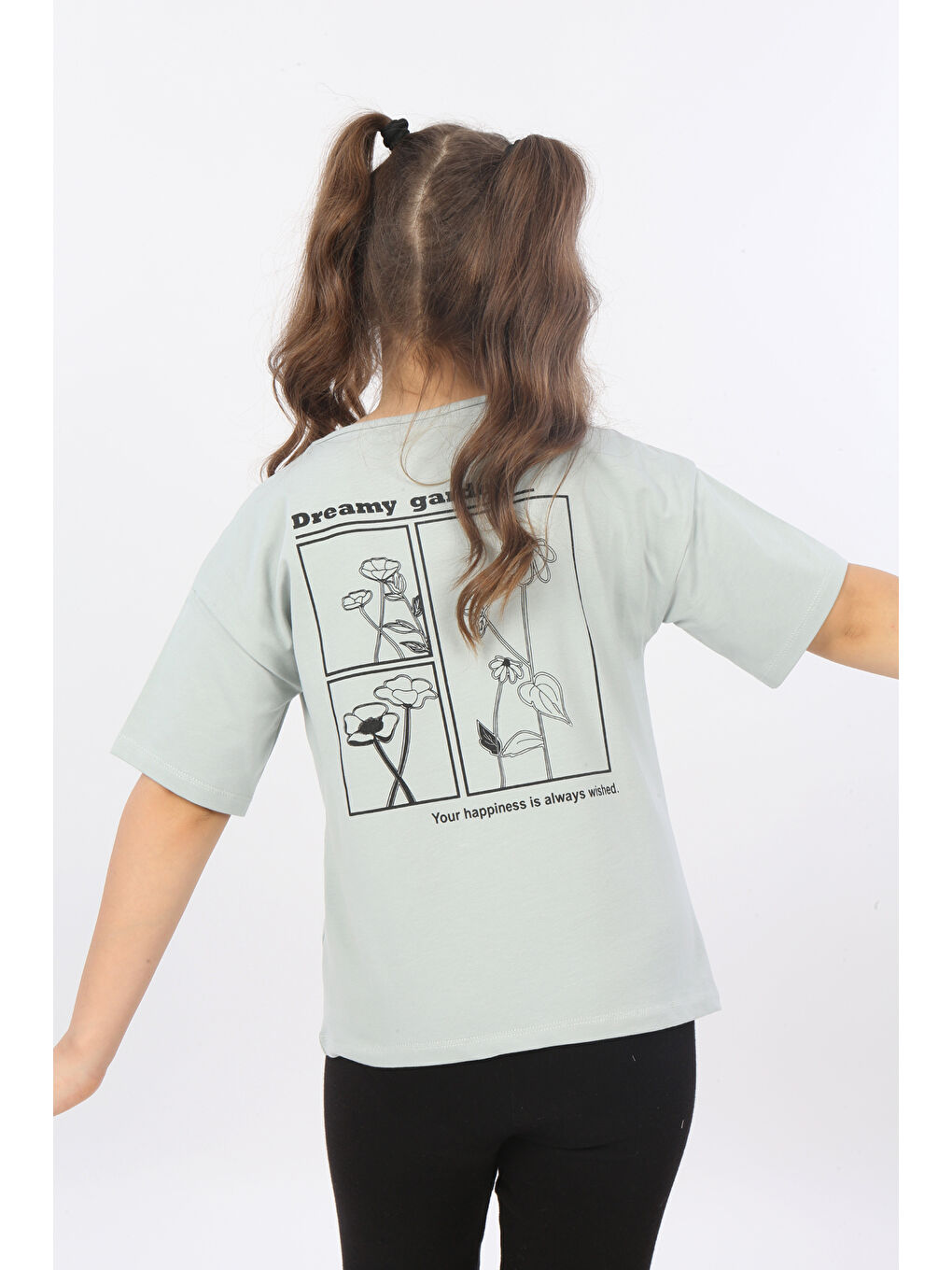 Gri Kız Çocuk Dreamy Garden Nakışlı Tişört-4