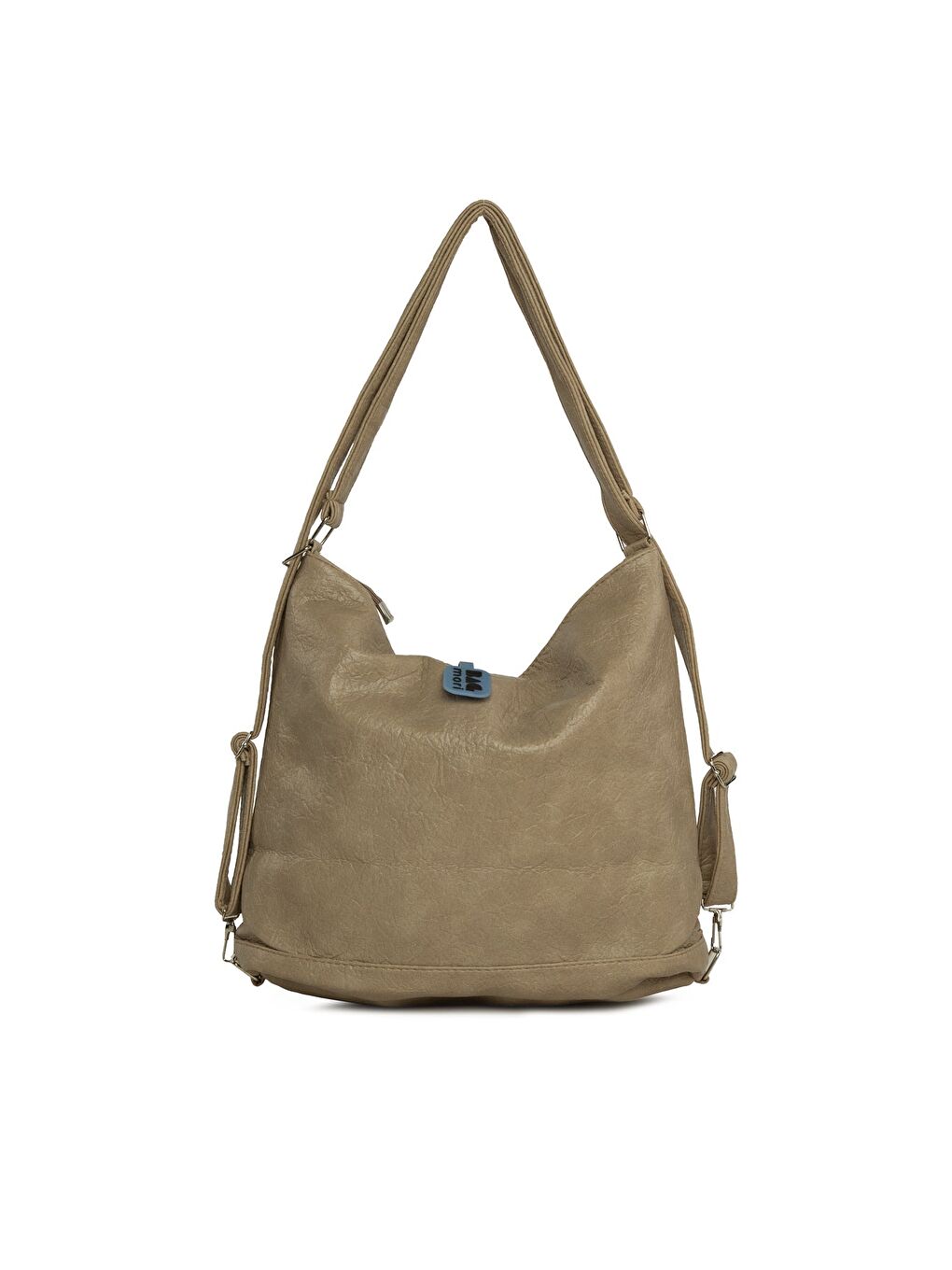 Bej Yumuşak Dokulu Çift Çapraz Fermuarlı Askılı ve Sırt Salaş Çanta-2