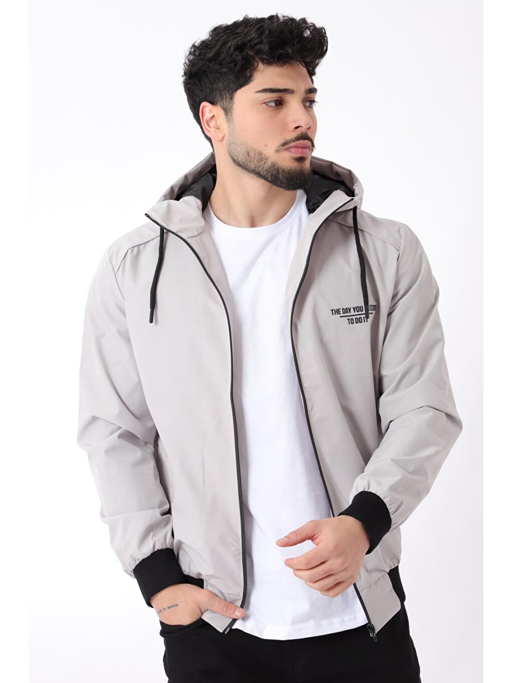 Stilkombin Bej Kol ve Bel Lastikli Spor Elastan Kumaş Erkek Yağmurluk Mevsimlik PLDP 2979_60288