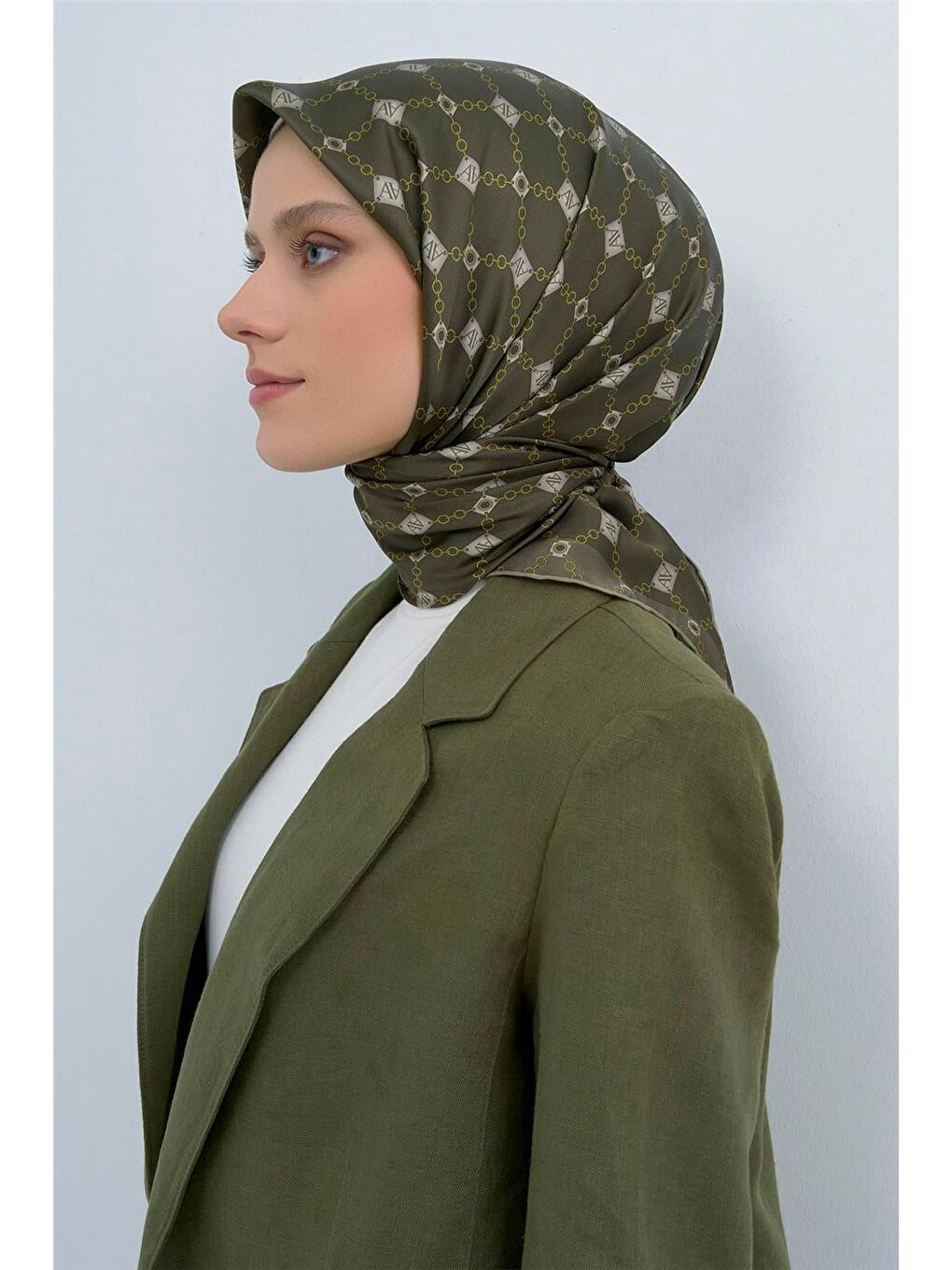 Haki Saf İpek Sura Eşarp 9530D 81-2