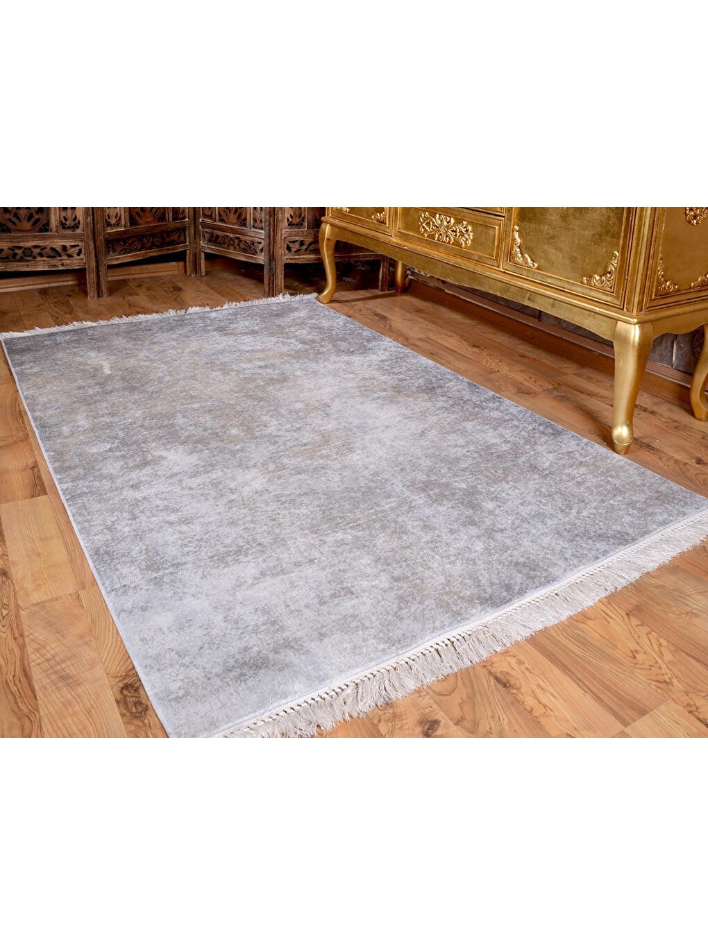 Latex Kaymaz Taban Dijital Baskı Kadife Halı Duru Gri 180x280 Cm-1