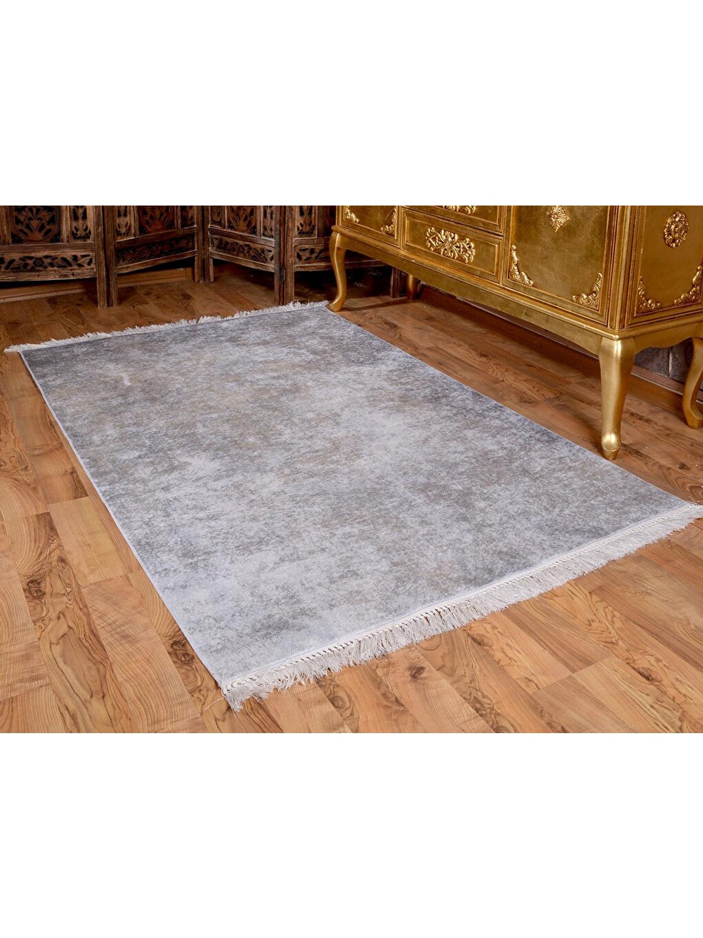 Latex Kaymaz Taban Dijital Baskı Kadife Halı Duru Gri 180x280 Cm-3