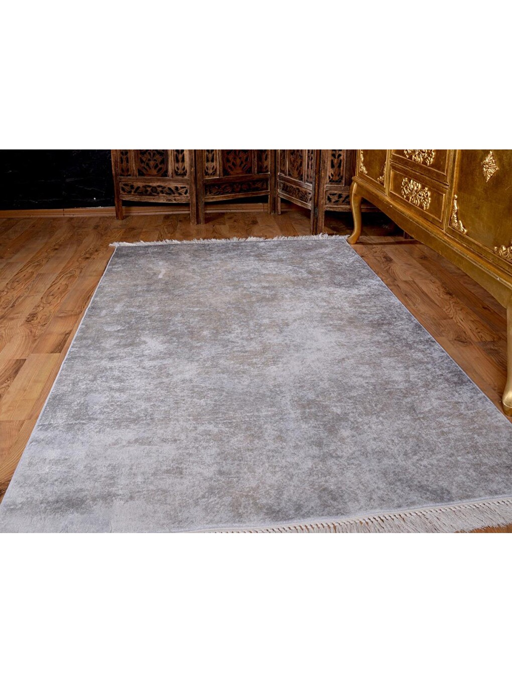 Latex Kaymaz Taban Dijital Baskı Kadife Halı Duru Gri 180x280 Cm-4