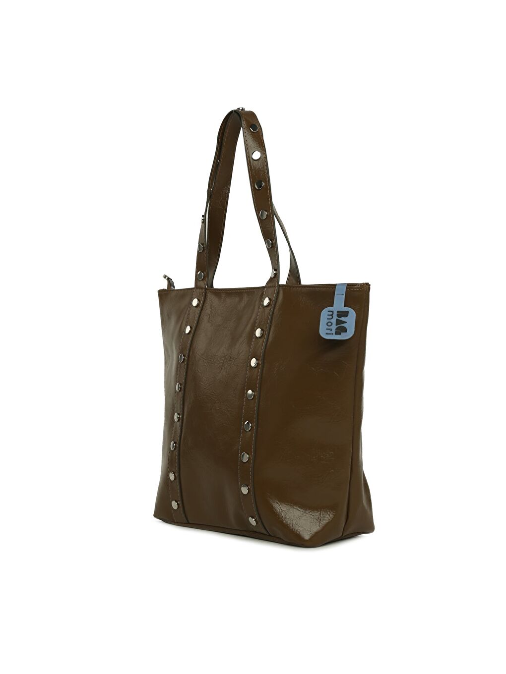 Bej Trok Detaylı Kırışık Deri Büyük Tote Çanta-1