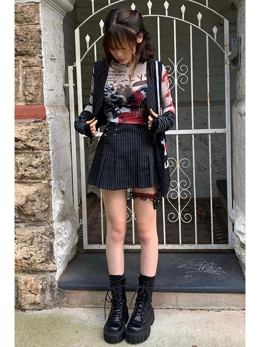 Siyah Çizgili Pileli Kısa Kadın Etek Mg1451-6