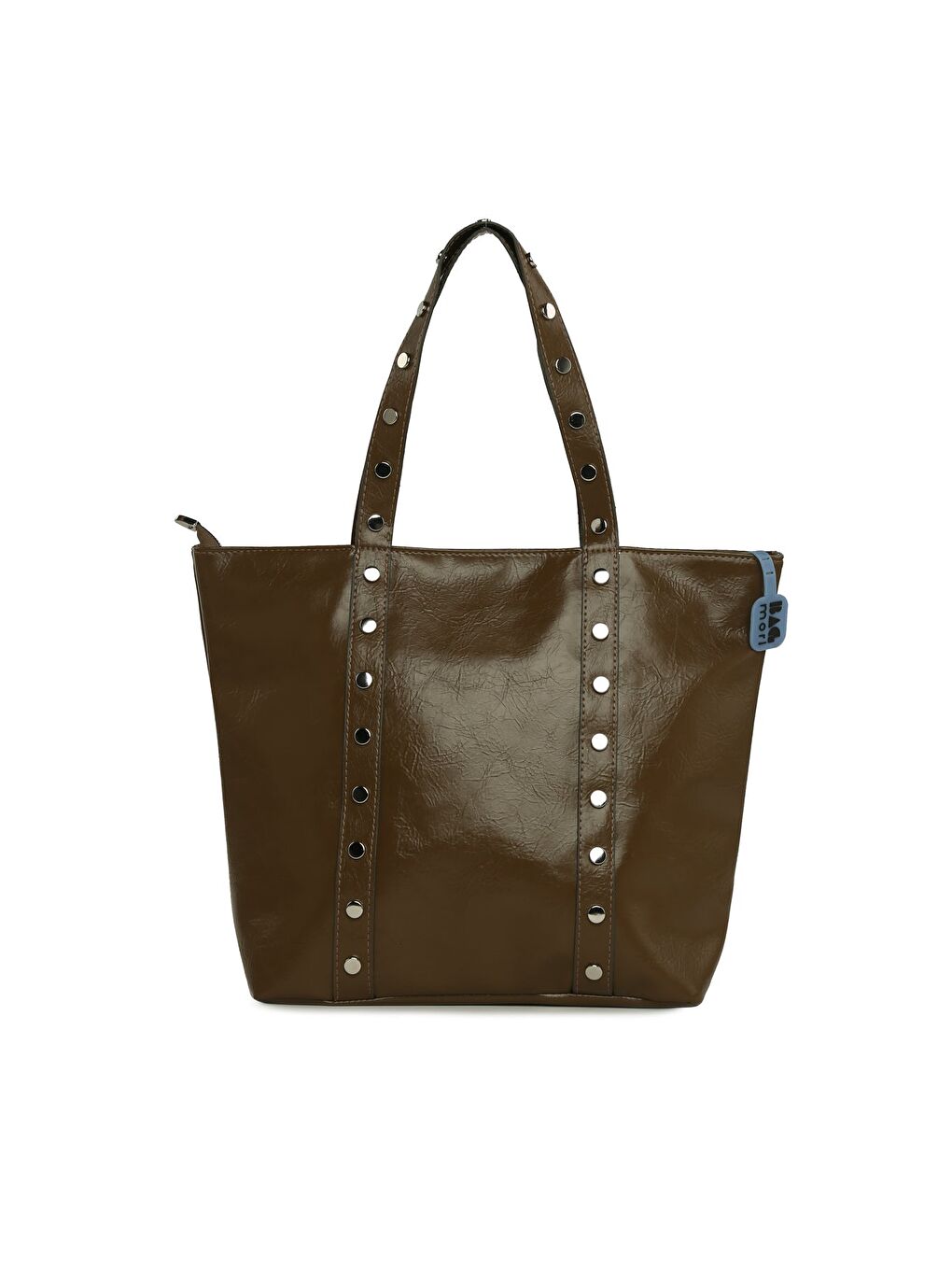 Bej Trok Detaylı Kırışık Deri Büyük Tote Çanta-3