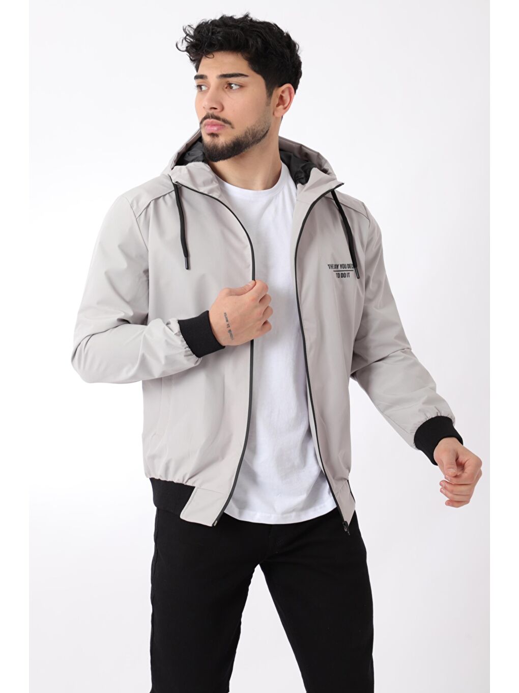Stilkombin Bej Kol ve Bel Lastikli Spor Elastan Kumaş Erkek Yağmurluk Mevsimlik PLDP 2979_60288 - 1