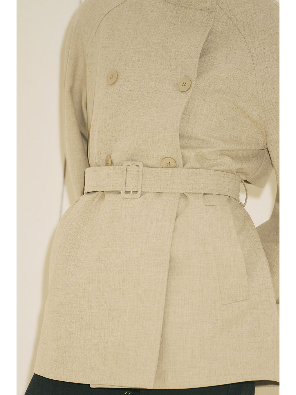 Yüksek Yaka Kemerli Trençkot Yeşil-1