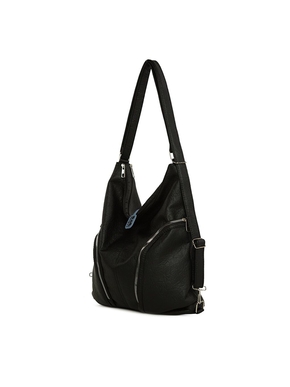 Siyah Yumuşak Dokulu Çift Yan Fermuarlı Askılı ve Sırt Salaş Çanta-1