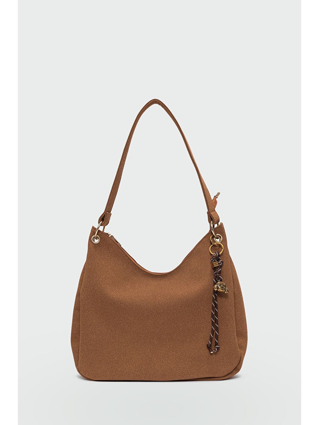 Kahverengi Calico Charmlı Süet Omuz Çantası Taba