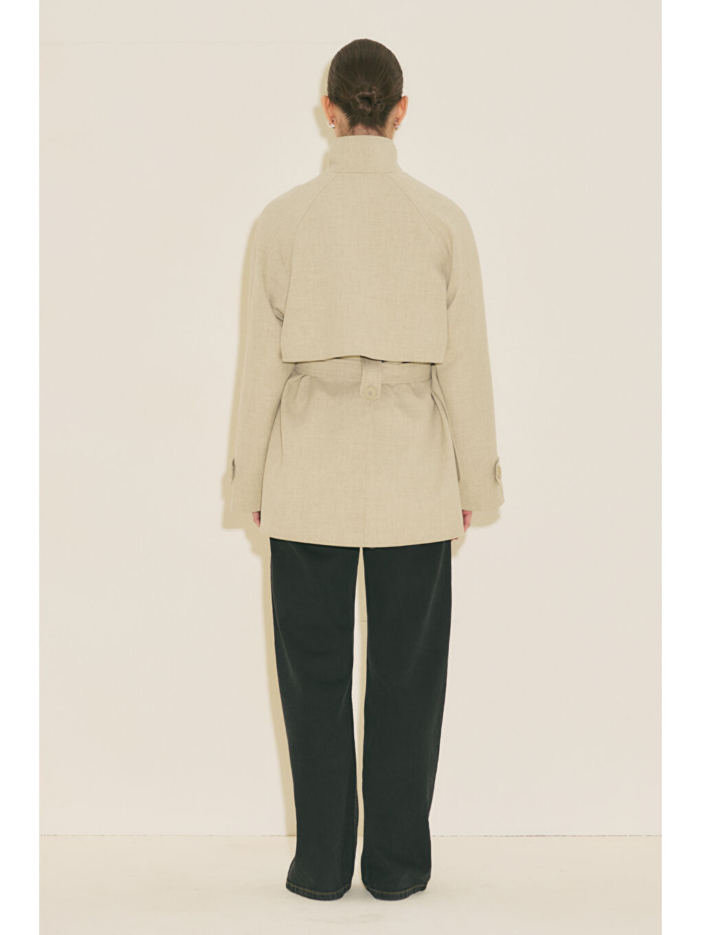 Yüksek Yaka Kemerli Trençkot Yeşil-2