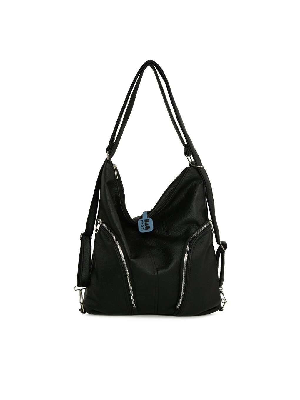 Siyah Yumuşak Dokulu Çift Yan Fermuarlı Askılı ve Sırt Salaş Çanta-3