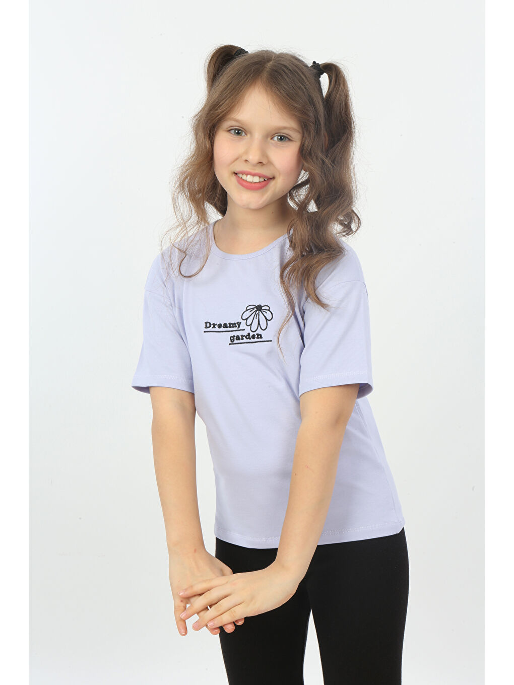 Lila Kız Çocuk Dreamy Garden Nakışlı Tişört-1
