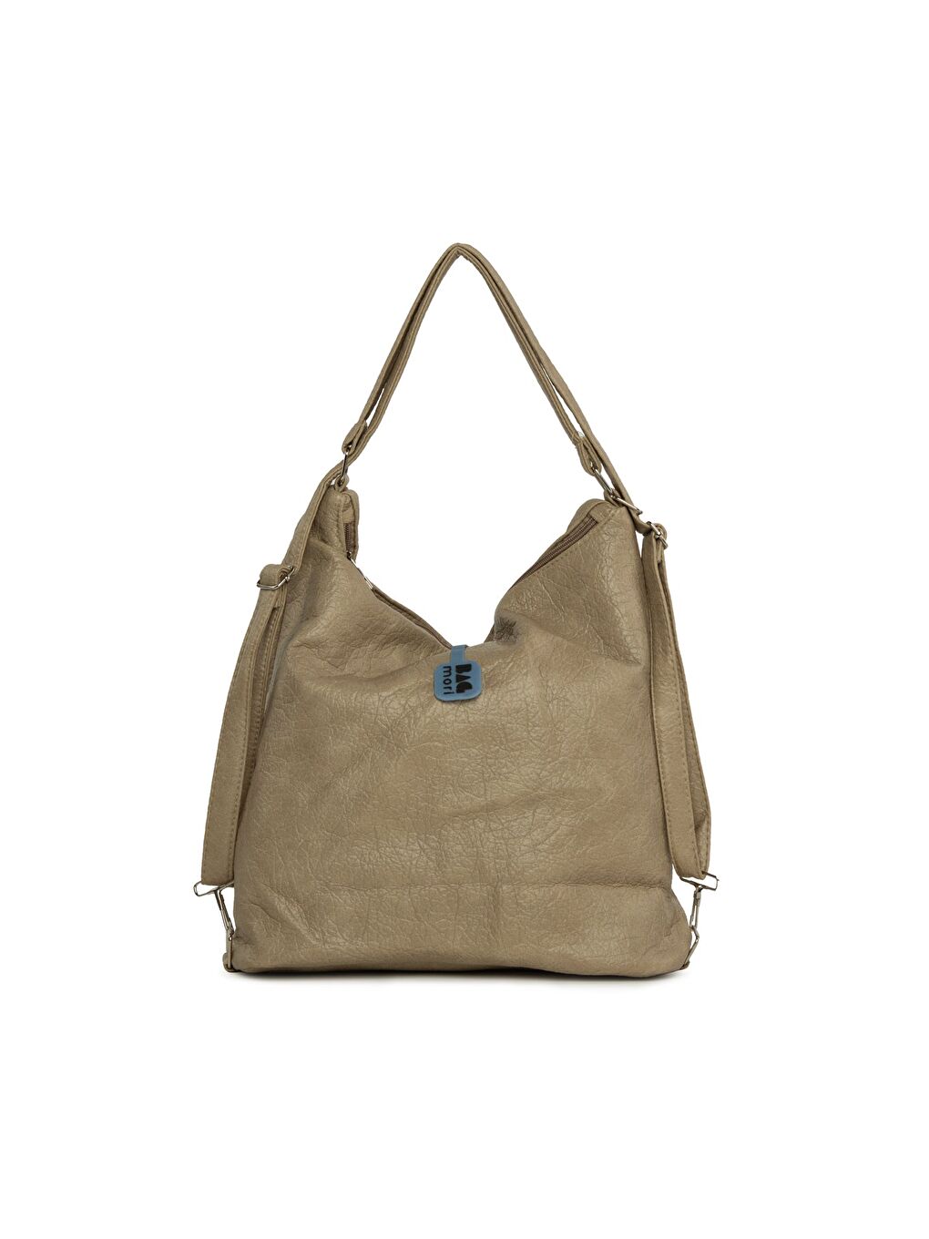 Bej Yumuşak Dokulu Çift Cep Kapaklı Askılı ve Sırt Salaş Çanta-2