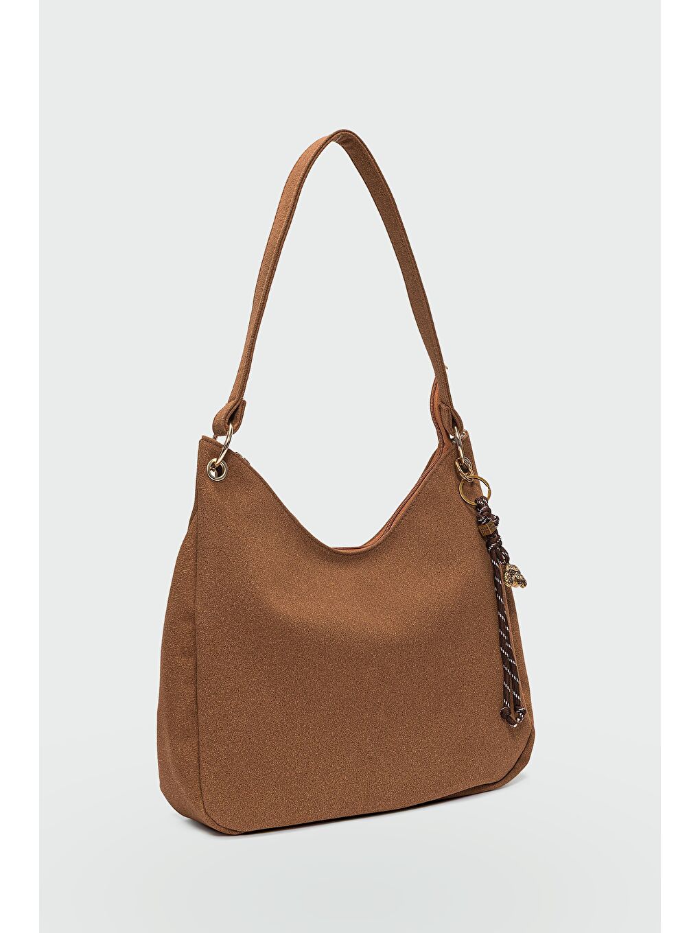 Kahverengi Calico Charmlı Süet Omuz Çantası Taba-1