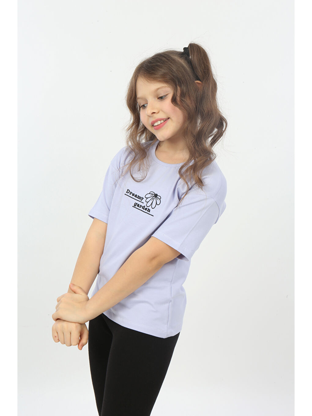 Lila Kız Çocuk Dreamy Garden Nakışlı Tişört-2