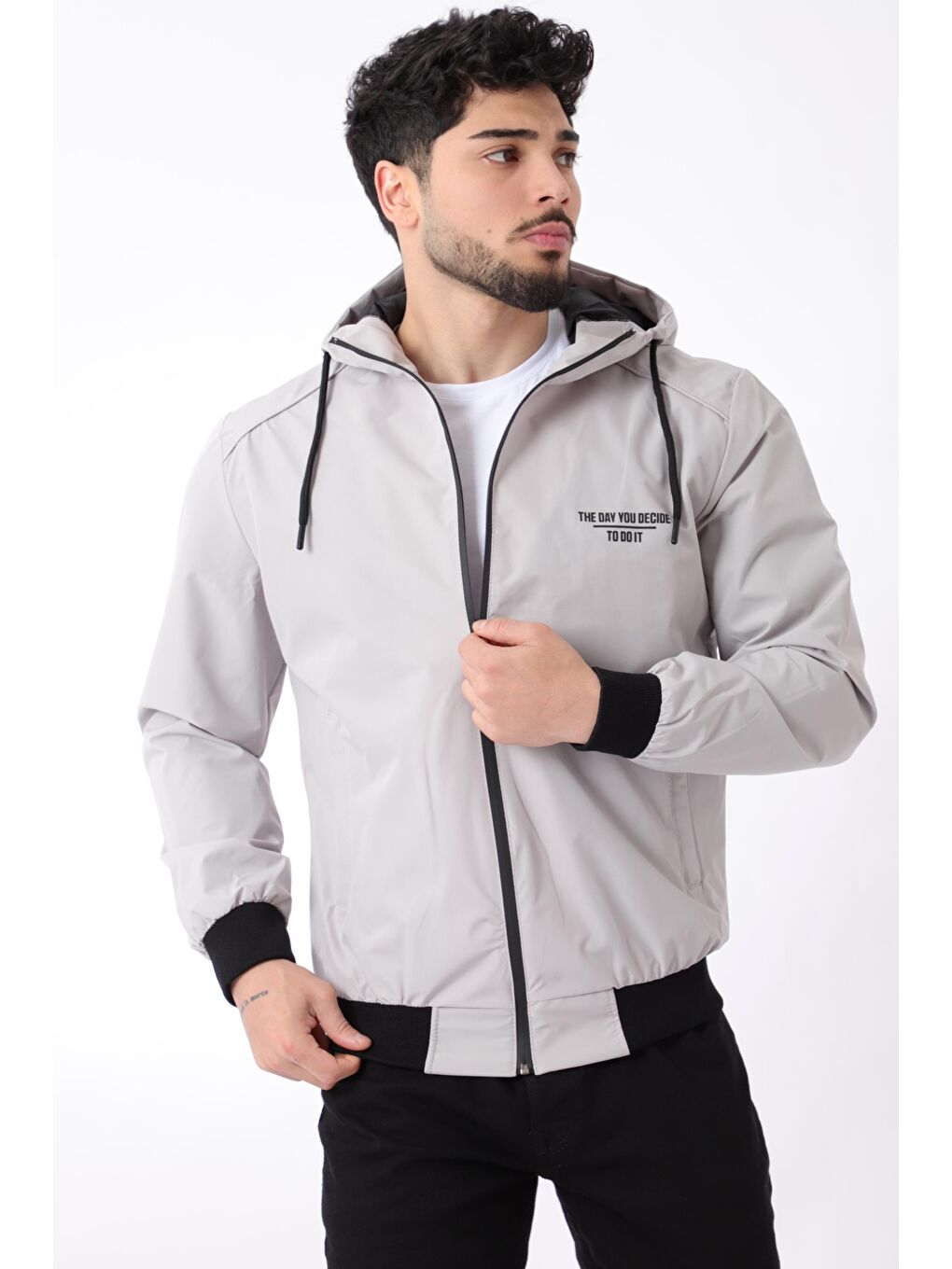 Stilkombin Bej Kol ve Bel Lastikli Spor Elastan Kumaş Erkek Yağmurluk Mevsimlik PLDP 2979_60288 - 2