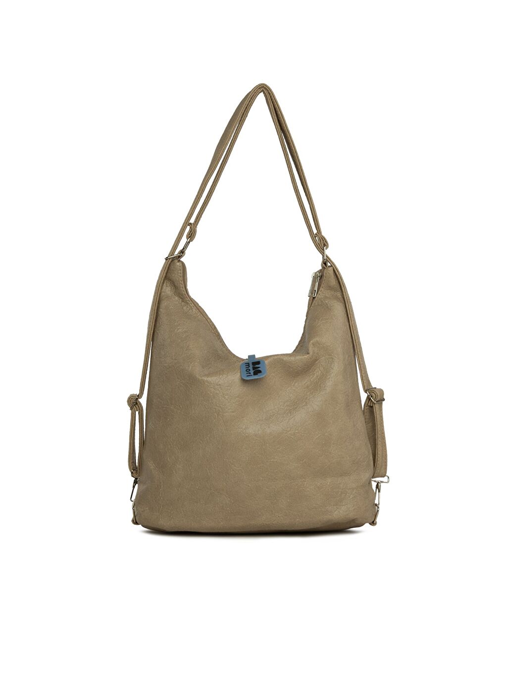 Bej Yumuşak Dokulu Büyük Tek Cep Kapaklı Askılı ve Sırt Salaş Çanta-2