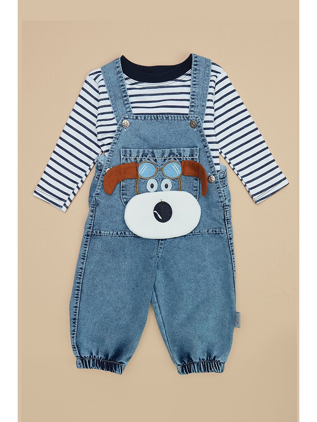 Lacivert %100 Pamuk Köpek Nakışlı Salopet Takım-2