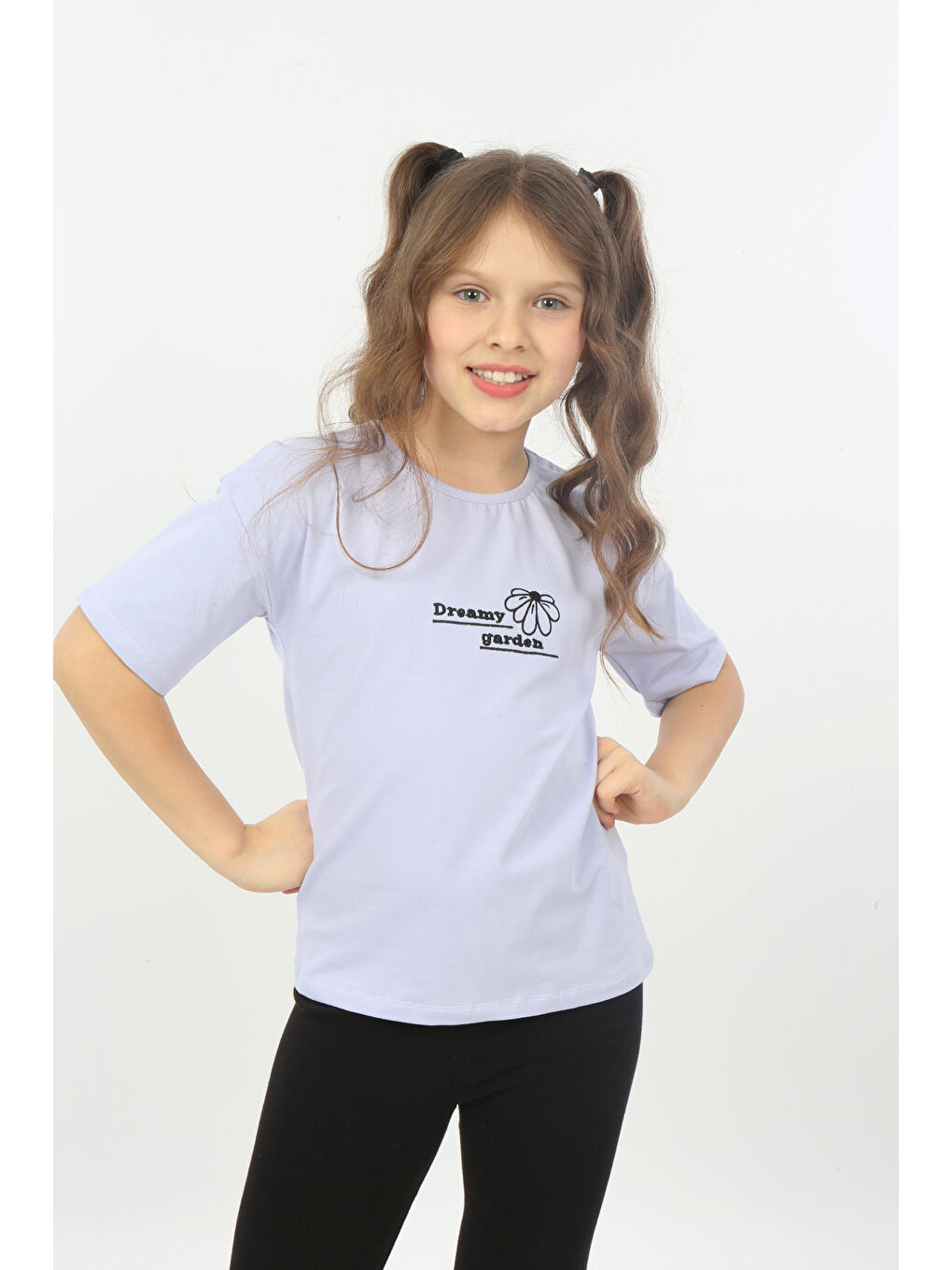 Lila Kız Çocuk Dreamy Garden Nakışlı Tişört-3