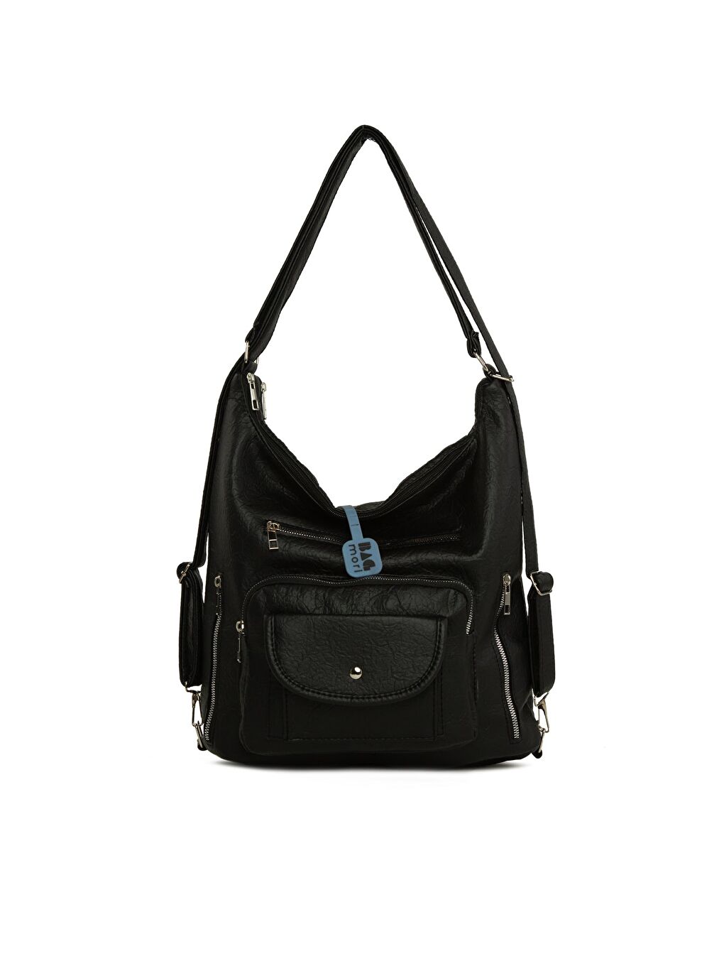 Siyah Yumuşak Dokulu Büyük Tek Cep Kapaklı Askılı ve Sırt Salaş Çanta