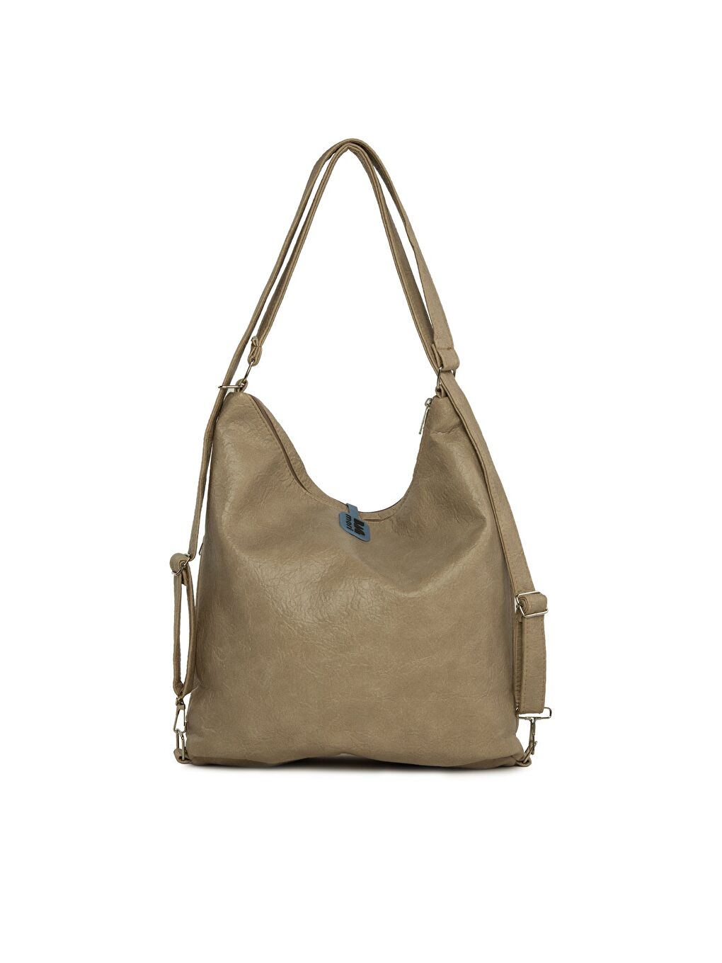 Bej Yumuşak Dokulu Çift Yan Fermuarlı Askılı ve Sırt Salaş Çanta-2